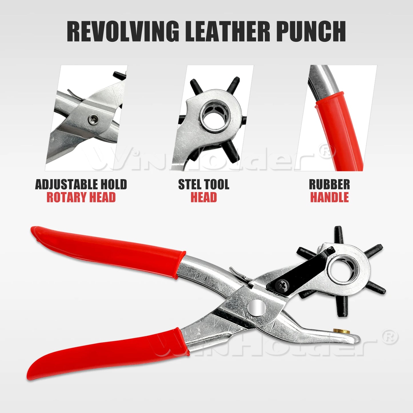 Revolving Leather 6 Sizes Hole Punch Plier Puncher Repair Tool Red For Belts DIY Leather Punch Band Canvas Cut Eyelet