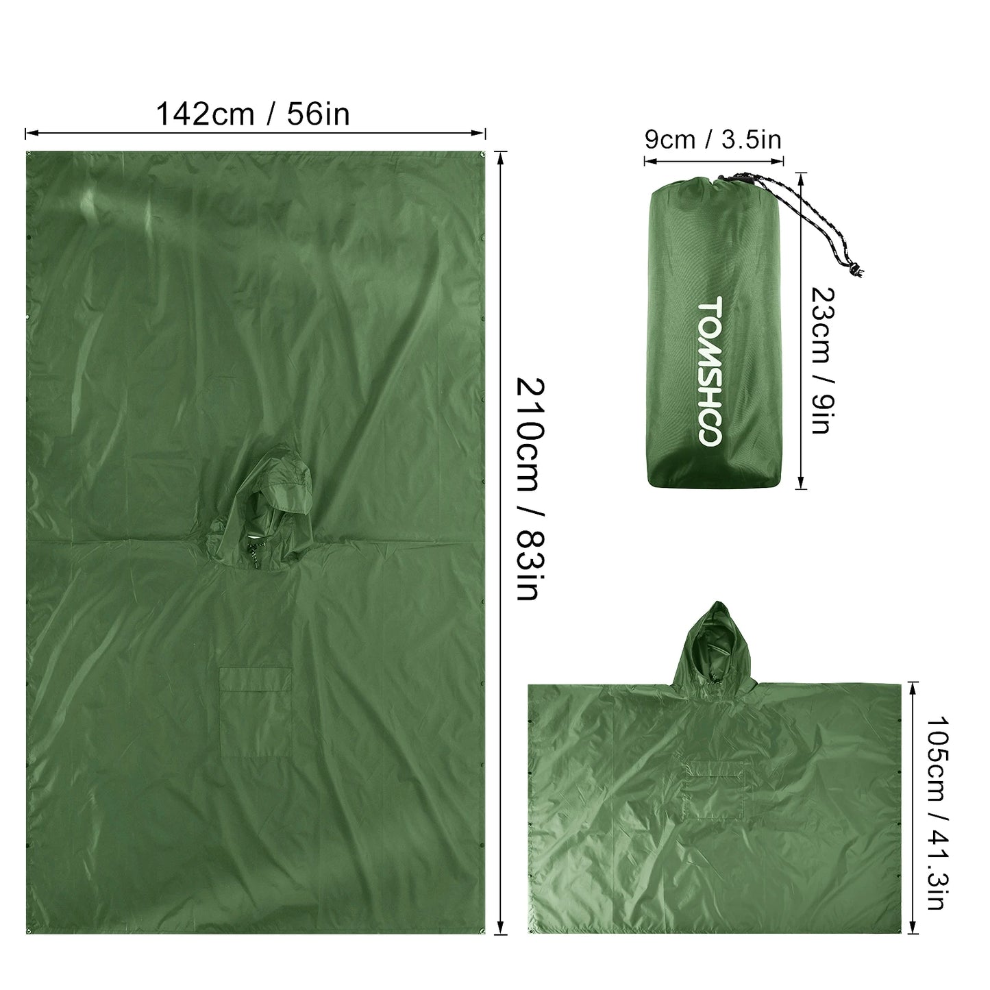 Hooded Lightweight Rain Poncho with Pocket | Waterproof Rain Gear & Sun Shelter for Camping, Hiking & Travel