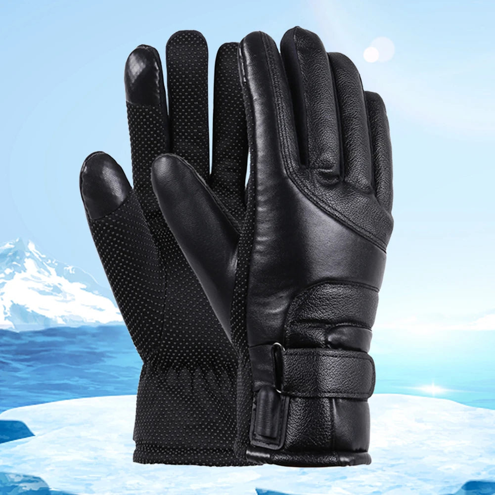 USB Heated Gloves Waterproof Thermal Heated Gloves PU Leather Heating Gloves Soft Winter Outdoor Warm Gloves for Off Road Skiing