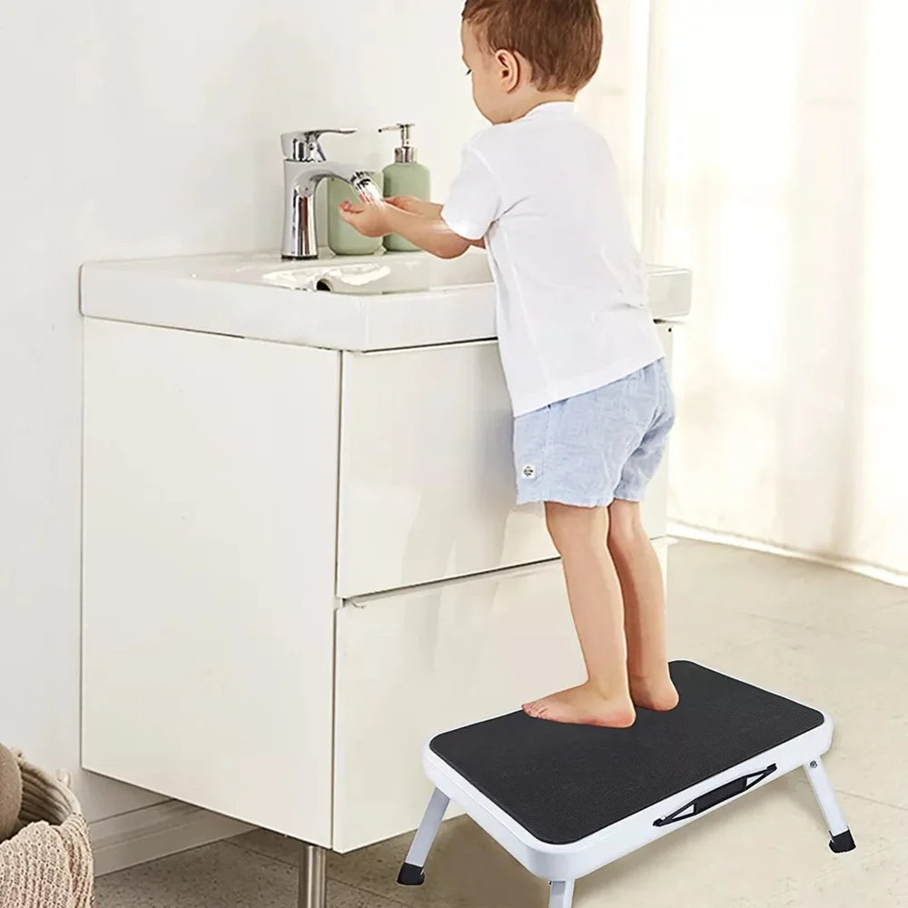 Step Ladder Portable Can Sit Compact Folding Metal Ladder Small Stool Ladder Steel Multi-function For Adults and Children Use