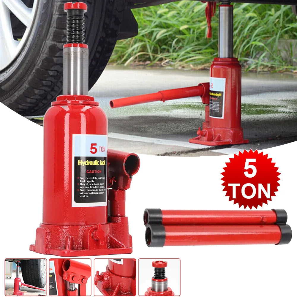 5Ton Car Bottle Jack, Iron Steel Alloy Hydraulic Trolley Jack, With 2 Handle Rods, Repair Replacement Portable Tyre Repair Tools