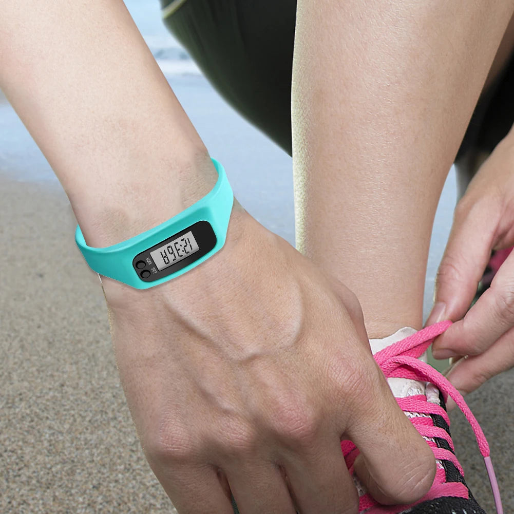 LED Pedometer Bracelet Walking Running Pedometer 12/24H Time Display Silicone Step Tracker Multi-Function for Outdoor Sports