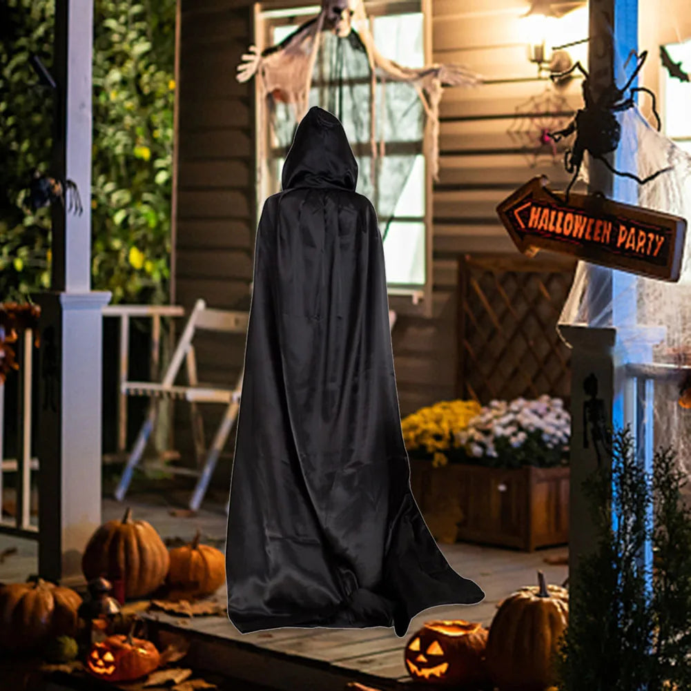 1 Piece of Halloween Cape With 3 Sizes Available It is a Black Grim Reaper Cloak Made of Party Satin Featuring a Stand-up Collar
