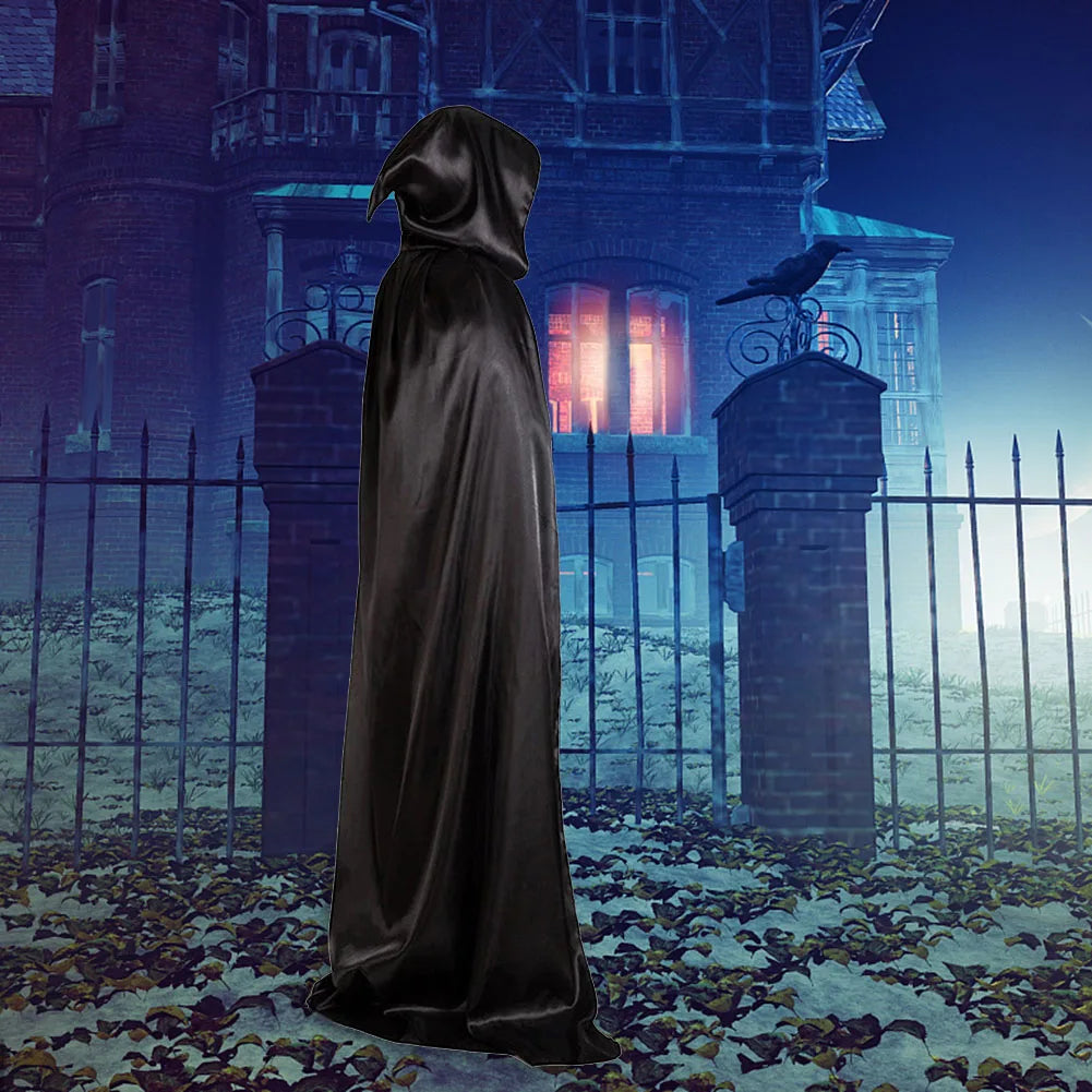 1 Piece of Halloween Cape With 3 Sizes Available It is a Black Grim Reaper Cloak Made of Party Satin Featuring a Stand-up Collar