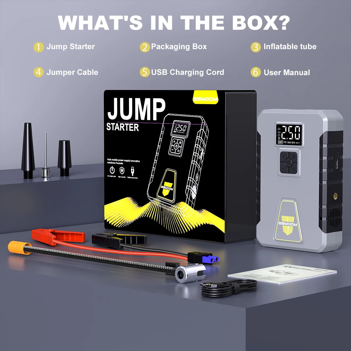 4-in-1 Jump Starter with Air Pump Starter Box Battery Pack with Digital Tire Inflator Car Battery Jump Starter