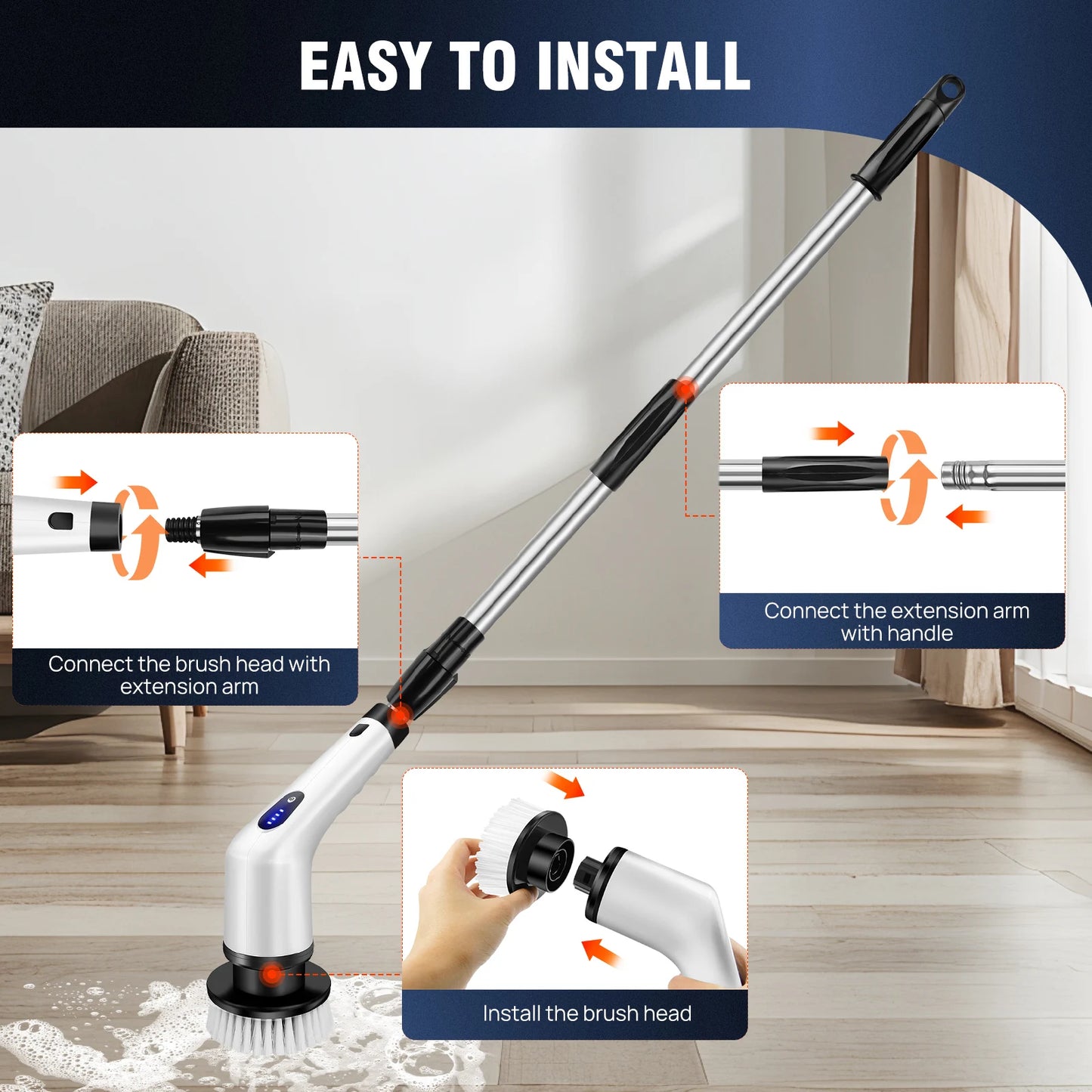 Cordless Electric Spin Scrubber,10-in-1 Multifunctional Spin Scrubber Kitchen Bathroom Cleaning Brush Rotary Cleaner