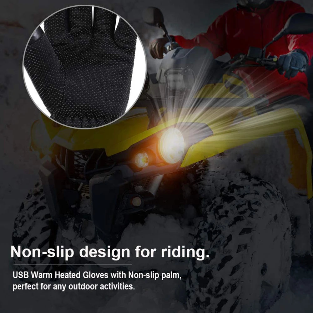 USB Heated Gloves Waterproof Thermal Heated Gloves PU Leather Heating Gloves Soft Winter Outdoor Warm Gloves for Off Road Skiing