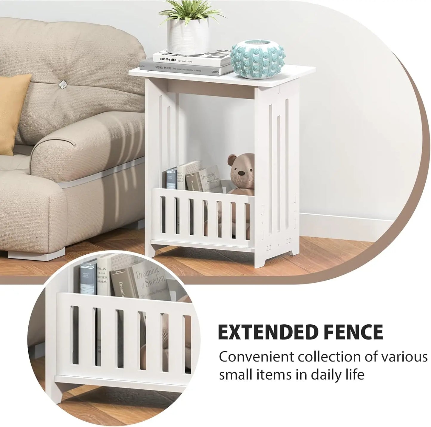 Bedside Tables white Nightstand Storage Display Unit Side Table End Table for Home 22*34*40cm