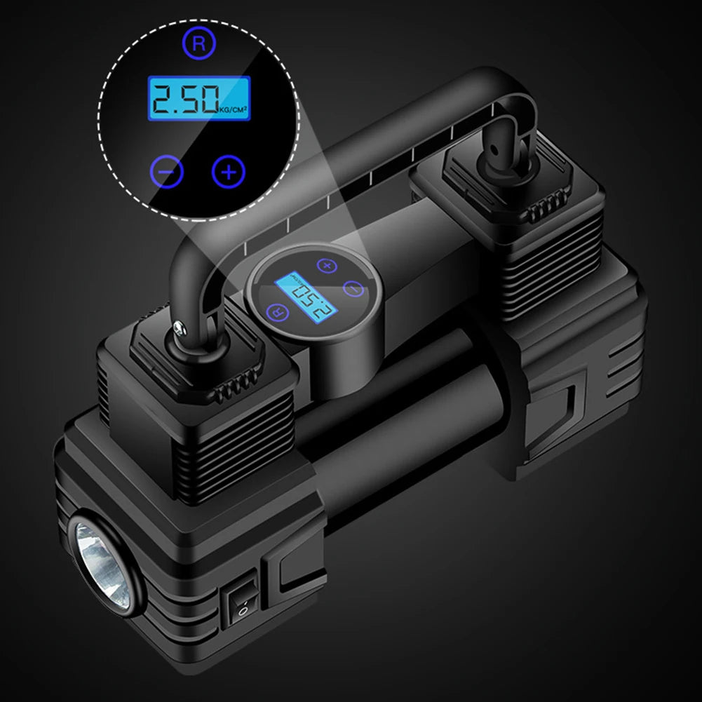 12V 150PSI Mini Air Compressor Dual Cylinder with LED Light Heavy Duty Tire Inflator Car Electric Air Pump Auto Inflatable Pump