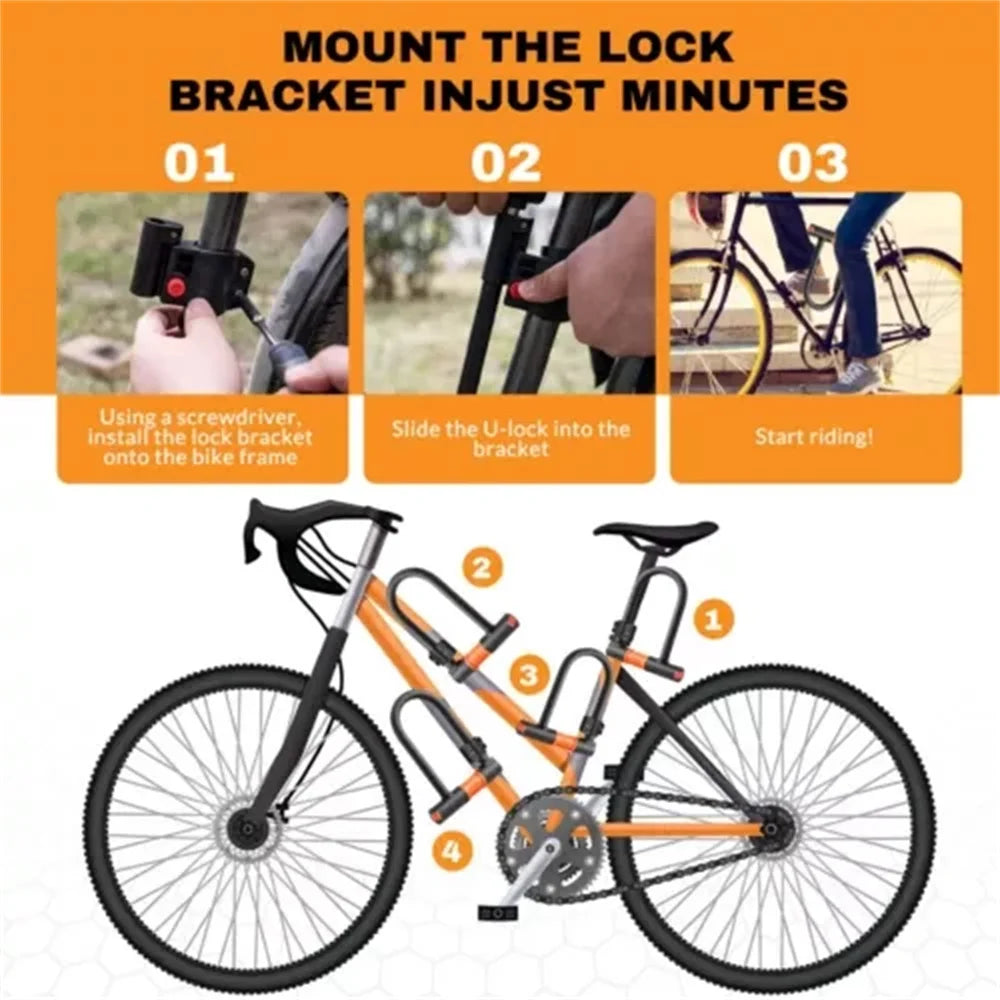 Heavy Duty U Shaped Bike Lock Bicycle D-Lock with Two Keys 1.2M Cable Bracket Anti-theft Bike Lock Cable Set