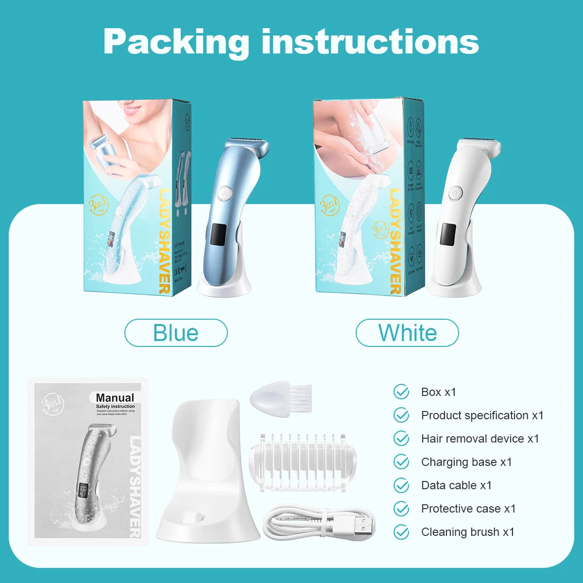 5-in-1 Women's Electric Shaver - Wet and Dry Removal of Face, Eyebrows, Legs and Armpits - Portable Bikini Trimmer, Rechargeable USB Charging, Stainless Steel Blade, Gentle and Effective Shaving, Pink Gift Box Includes, Bikin
