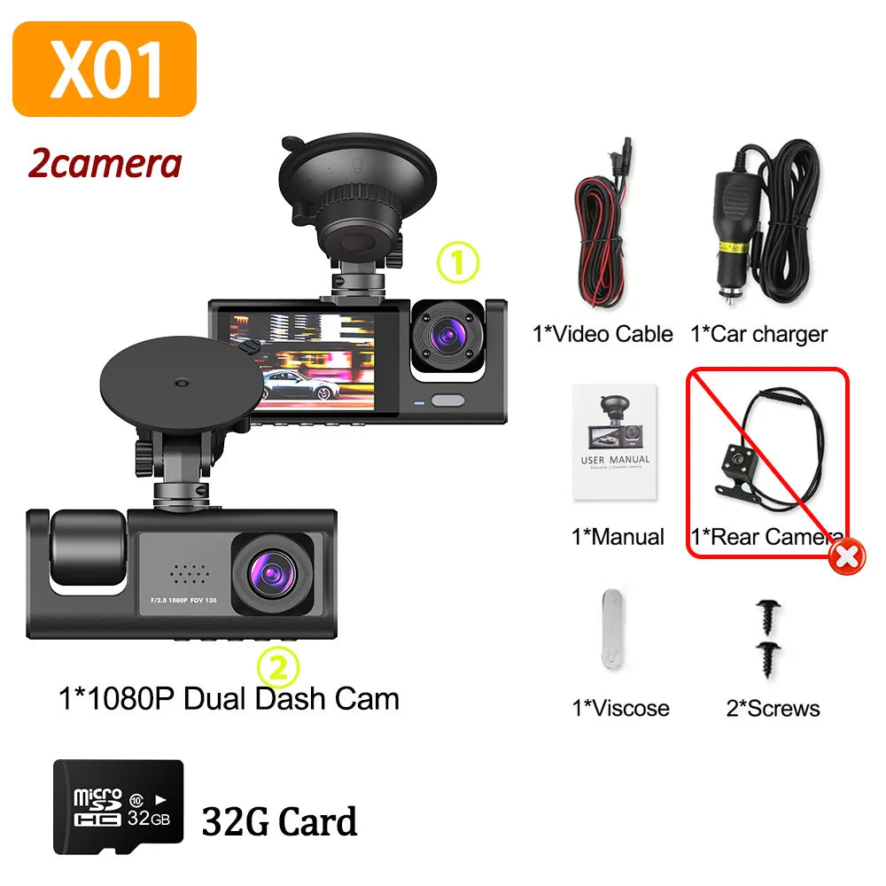 1080P Car Dvr 2/3 Camra Dash Cam for Cars Camera for Vehicle Recorder Video Front Optional Rear Camera Night Vision Dashcam