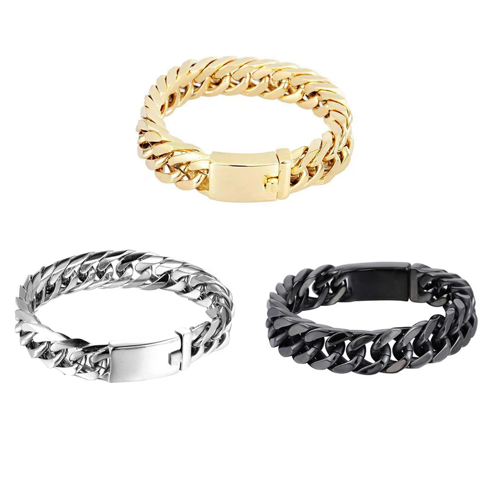 Alloy Chain Bracelet Streetwear Jewelry Fashion Men Bikers Bracelet with Buckle Solid Color for Gift for Party Wedding Travel
