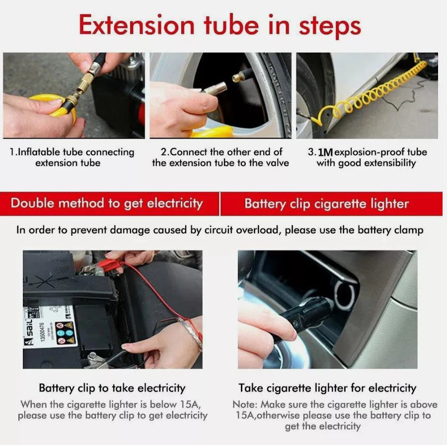 Heavy Duty 12V Electric Car Tyre Inflator 150PSI Portable Air Compressor Pump Vehicle Inflatable Pump Tools with Pressure Gauge