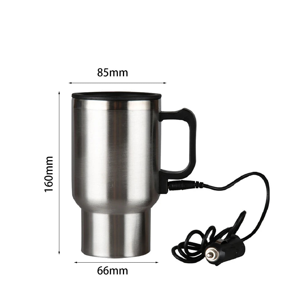 450ml Electric In-car Travel Heating Cup by Cigarette Lighter Plug Stainless Steel Vehicle Heated Coffee Cup 12V Car Heated Mug
