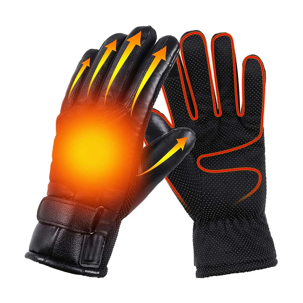 USB Heated Gloves Waterproof Thermal Heated Gloves PU Leather Heating Gloves Soft Winter Outdoor Warm Gloves for Off Road Skiing