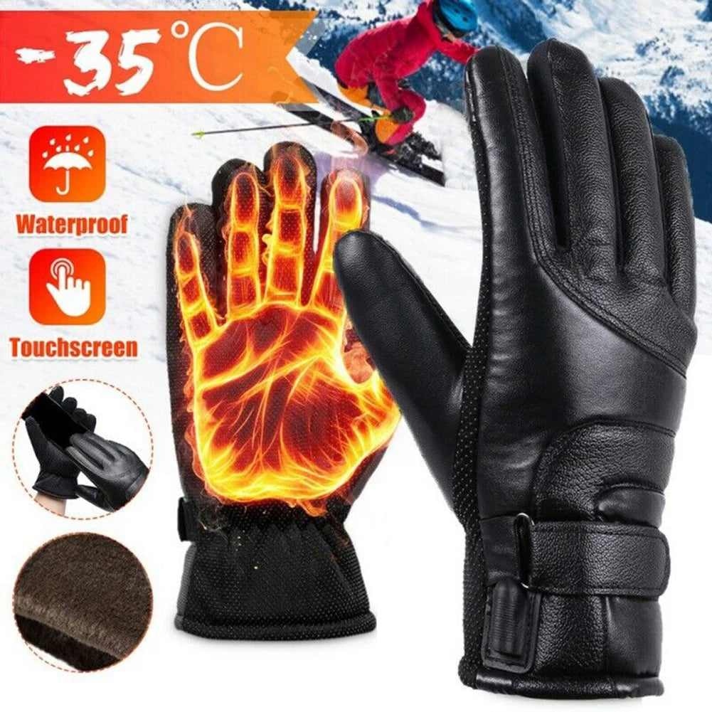 USB Heated Gloves Waterproof Thermal Heated Gloves PU Leather Heating Gloves Soft Winter Outdoor Warm Gloves for Off Road Skiing