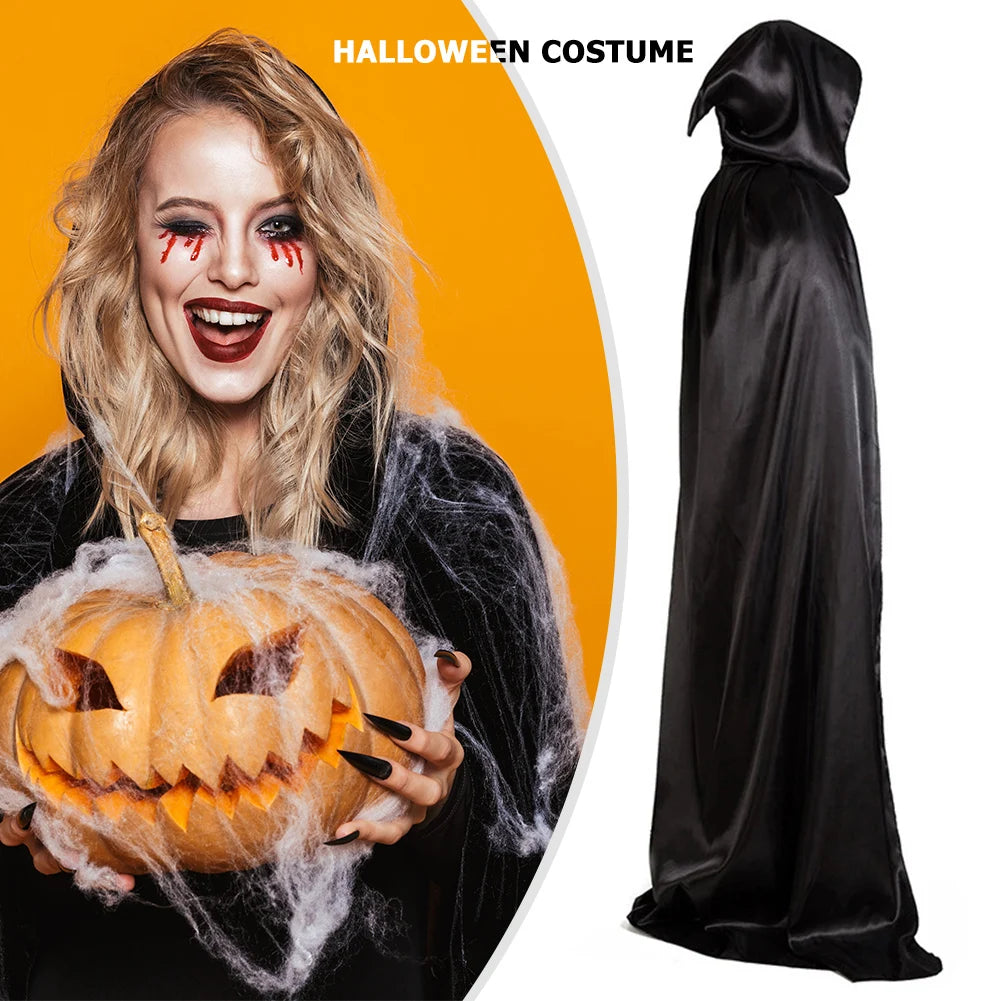 1 Piece of Halloween Cape With 3 Sizes Available It is a Black Grim Reaper Cloak Made of Party Satin Featuring a Stand-up Collar