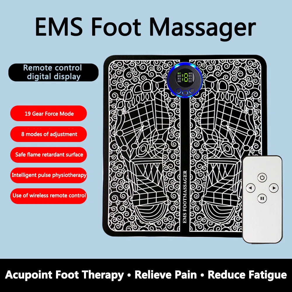 EMS Massage Pad 8 Modes Foot Circulation Massager USB Rechargeable Leg Muscle Stimulator Remote Control for Relax Feet and Legs