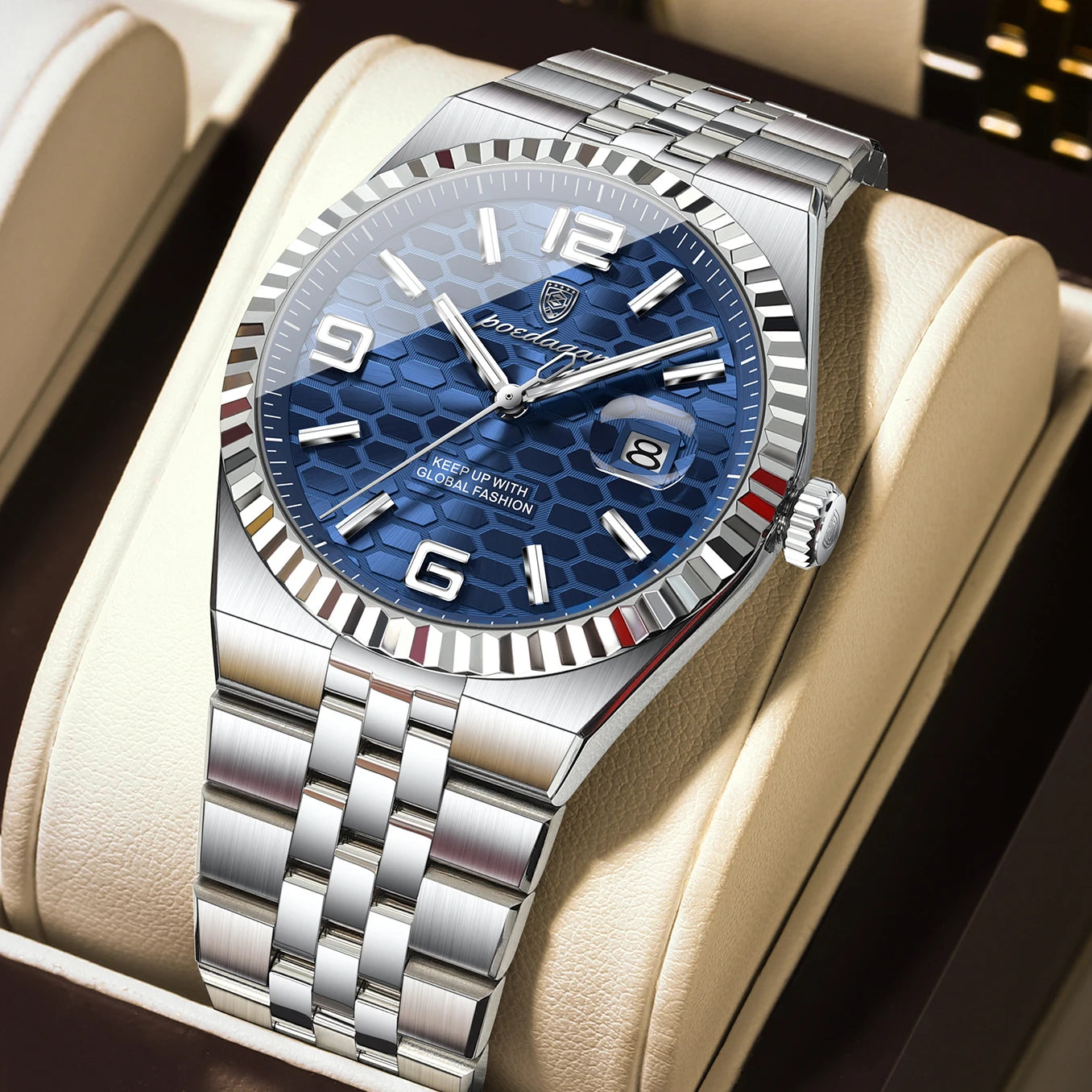 POEDAGAR High Quality Original Men Clock Waterproof Luminous Date Luxury Man Watch Stainless Steel Quartz Men's Watches Male+Box