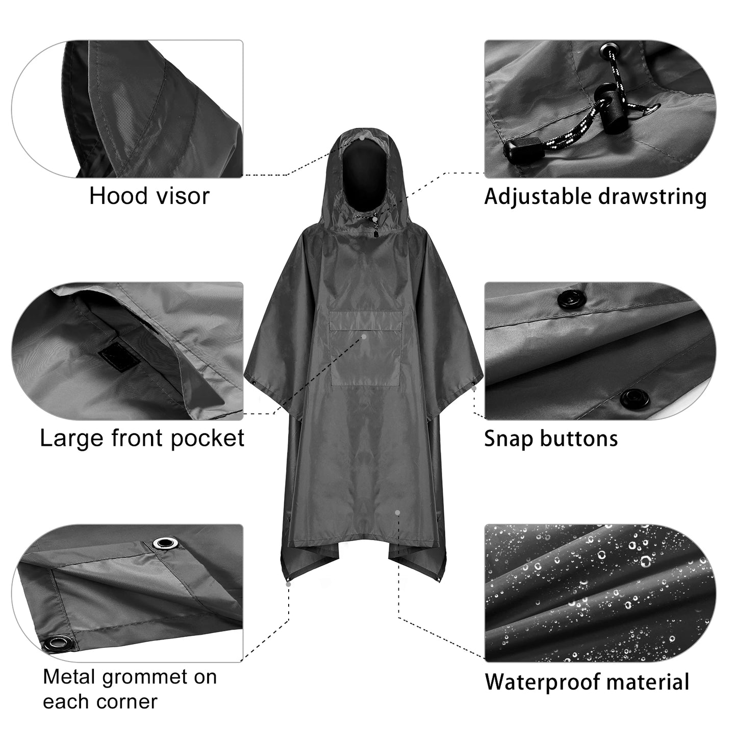 Hooded Lightweight Rain Poncho with Pocket | Waterproof Rain Gear & Sun Shelter for Camping, Hiking & Travel