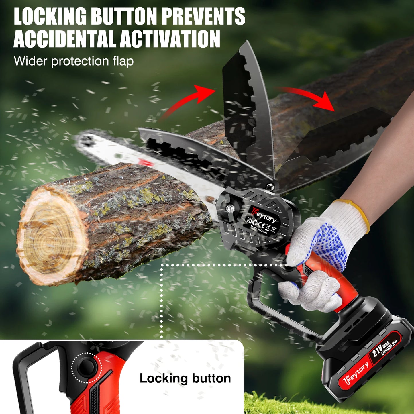 DayPlus Mini Chainsaw Cordless 6 Inch with Large LI-ion Battery, Powerful Electric Chainsaw with 2 Chains and Security Lock Saw