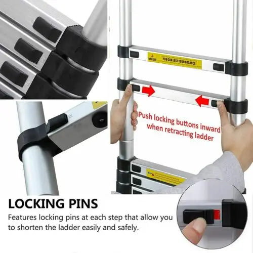 3.2M Telescopic Ladder 10.5FT Multi-Purpose Stainless Steel Telescoping Ladder Extendable Portable Sturdy Loft Ladder with EN131