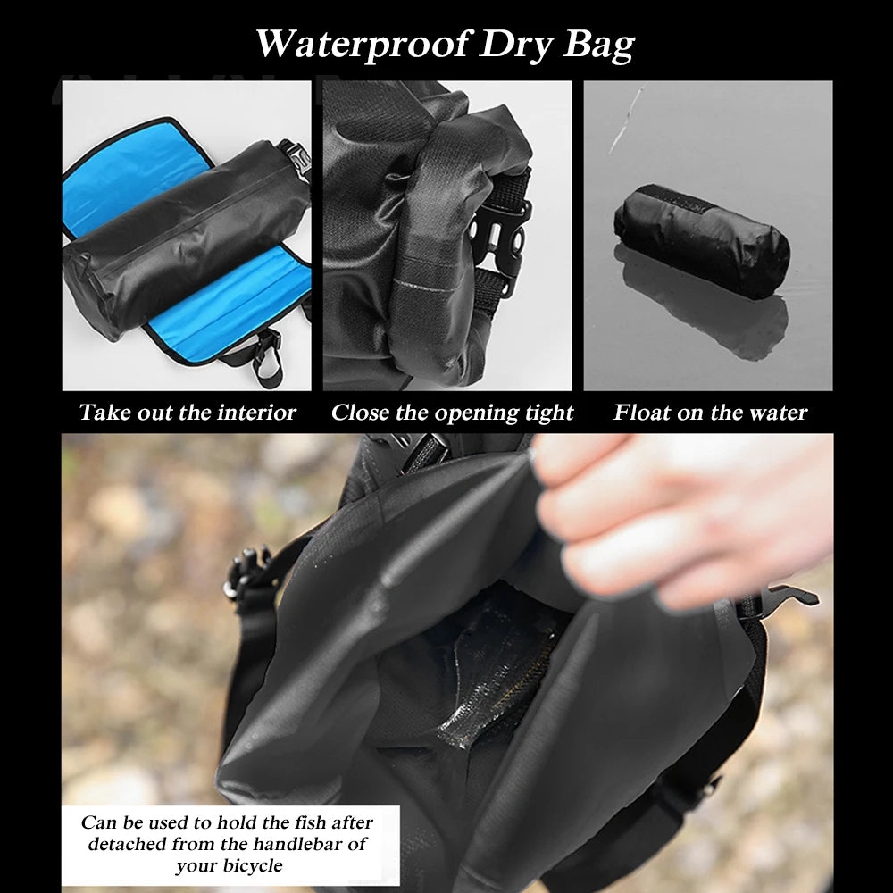 Bicycle Bag Waterproof Cycle Mountain Road MTB Bike Front Frame Handlebar Pannier Dry Bag with Roll Top Closure 3L-7L Adjustable