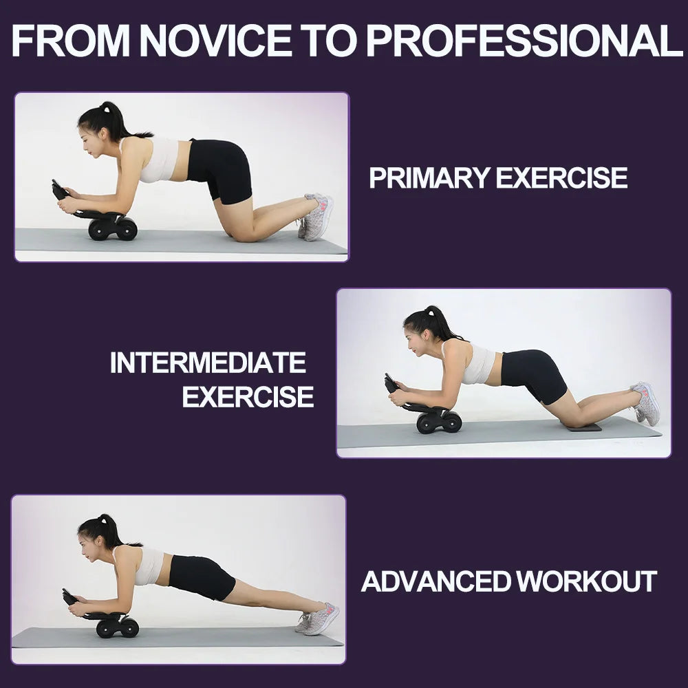 2-Wheel Ab Roller with Elbow Support Auto Rebound Abdominal Trainer Anti-Slip Handle & Counter Display for Core Workout