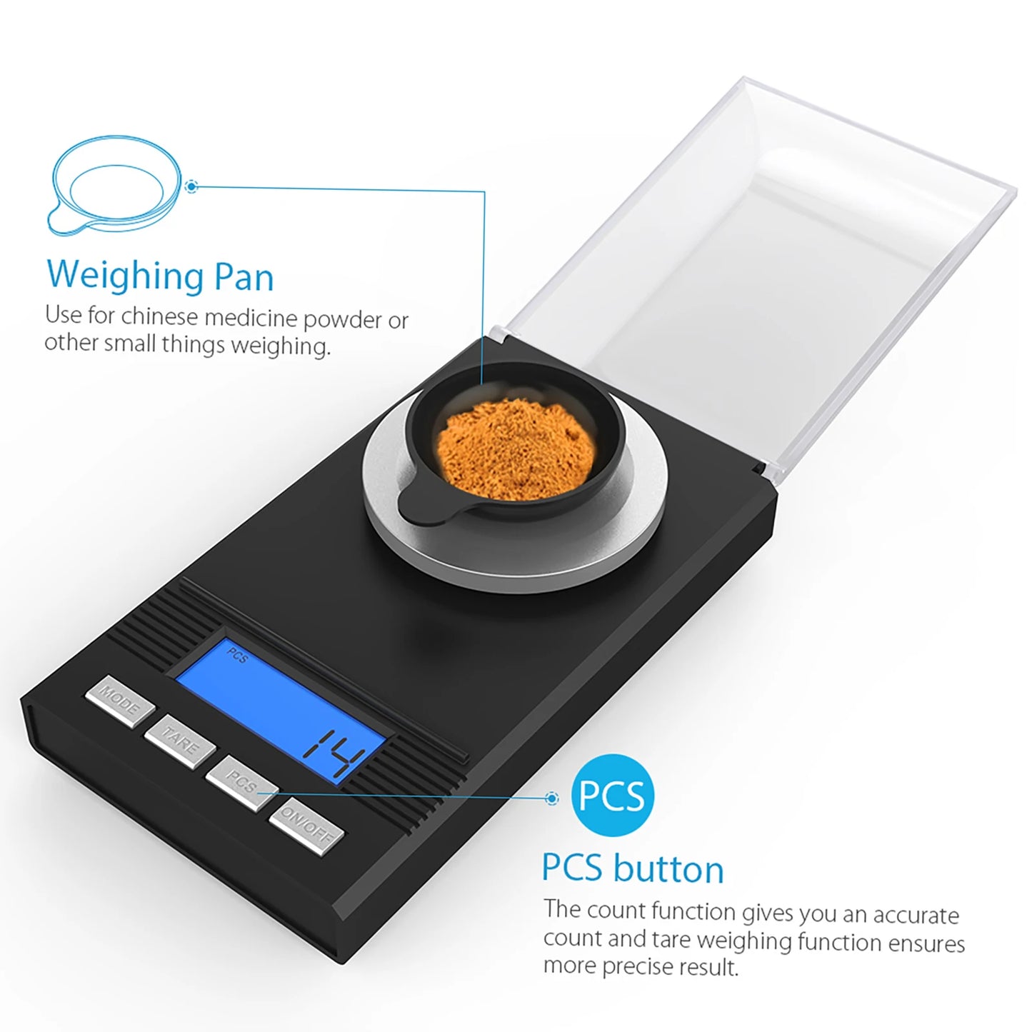 Jewelry Scale Digital Milligram Pocket Scale Mini Jewelry Gold Powder Weigh Scales with Calibration Weights Tweezers