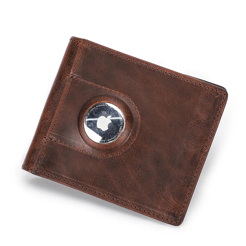 CONTACT'S Genuine Leather Men Slim Wallet RFID Casual Money Clip Male Wallets Airtag Holder Credit Card Small Purse Coin Pocket