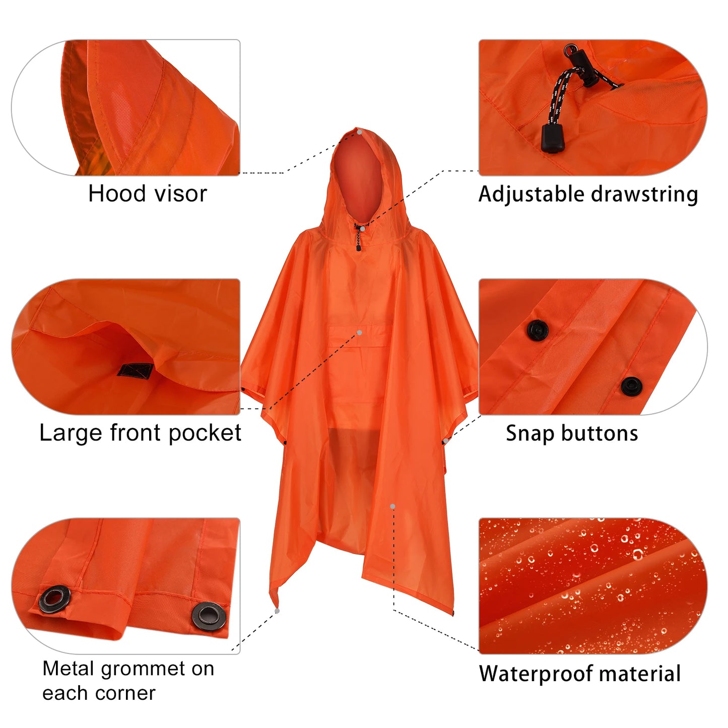 Hooded Lightweight Rain Poncho with Pocket | Waterproof Rain Gear & Sun Shelter for Camping, Hiking & Travel