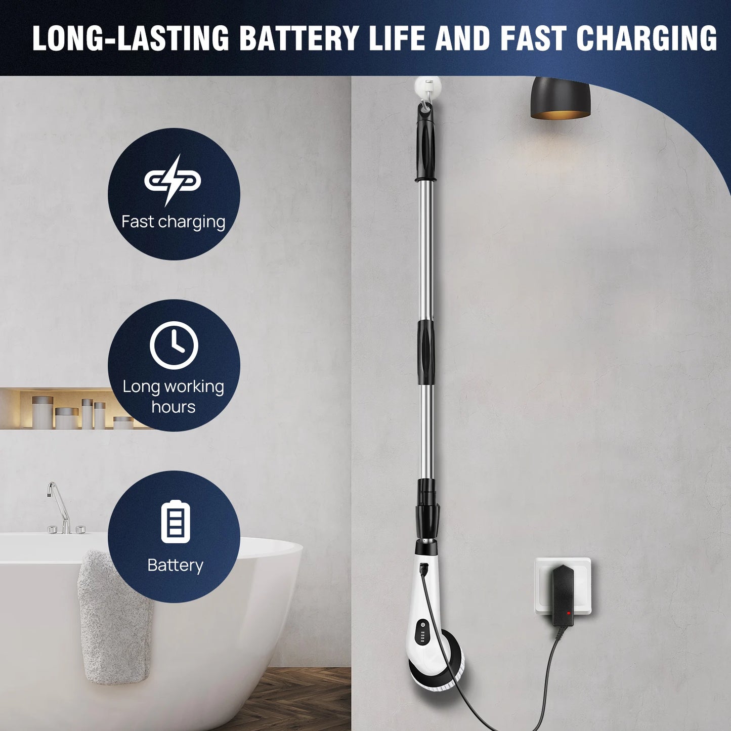 Cordless Electric Spin Scrubber,10-in-1 Multifunctional Spin Scrubber Kitchen Bathroom Cleaning Brush Rotary Cleaner