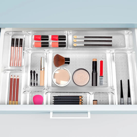 25pc Drawer Organizers Set Clear Plastic Desk Dividers Bins Bedroom Dresser Office Storage Box for Makeup Jewelries Gadgets