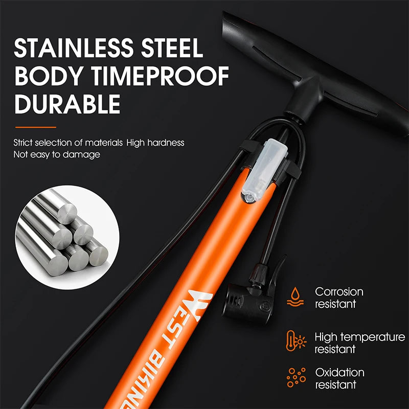 WEST BIKING Bike 120/160PSI Floor Pump High Pressure Cycling Pump Air Inflator Schrader Presta Valve Road MTB Bicycle Tire Pump