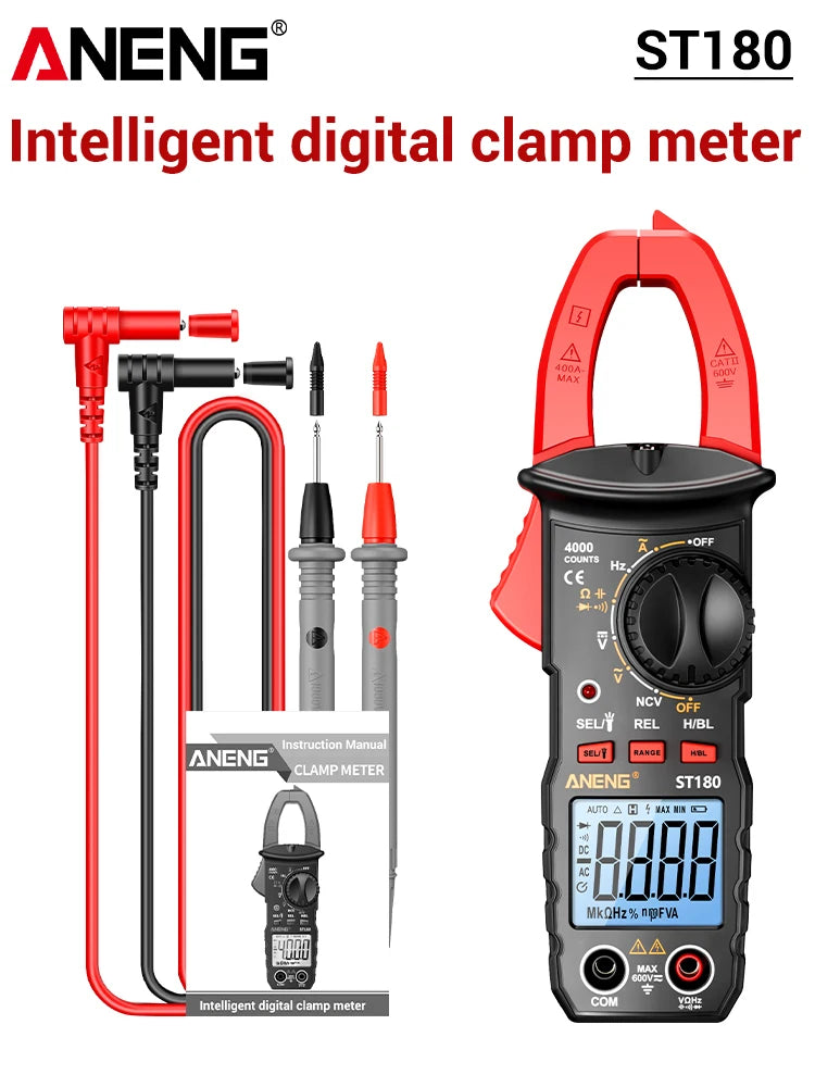 ANENG ST180 AC Current Clamp Meter Digital 4000 Counts Multimeter Ammeter Voltage Tester Car Amp Hz Capacitance NCV Ohm Tool