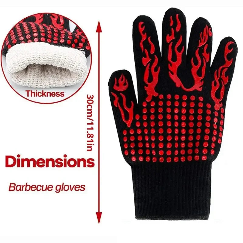 1pc Heat Resistant Oven Gloves Cut Resistant Non-Slip Silicone BBQ Gloves for Kitchen Grill Camping Cookware