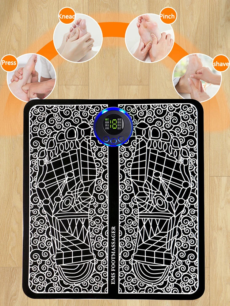 EMS Massage Pad 8 Modes Foot Circulation Massager USB Rechargeable Leg Muscle Stimulator Remote Control for Relax Feet and Legs