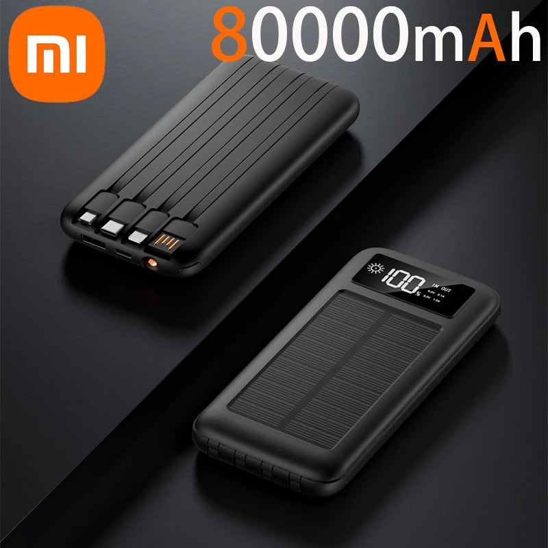 Xiaomi 200000mAh Solar Power Bank Large Capacity Mobile Power Fast Charging Battery with 4 Cables For iPhone Samsung Huawei