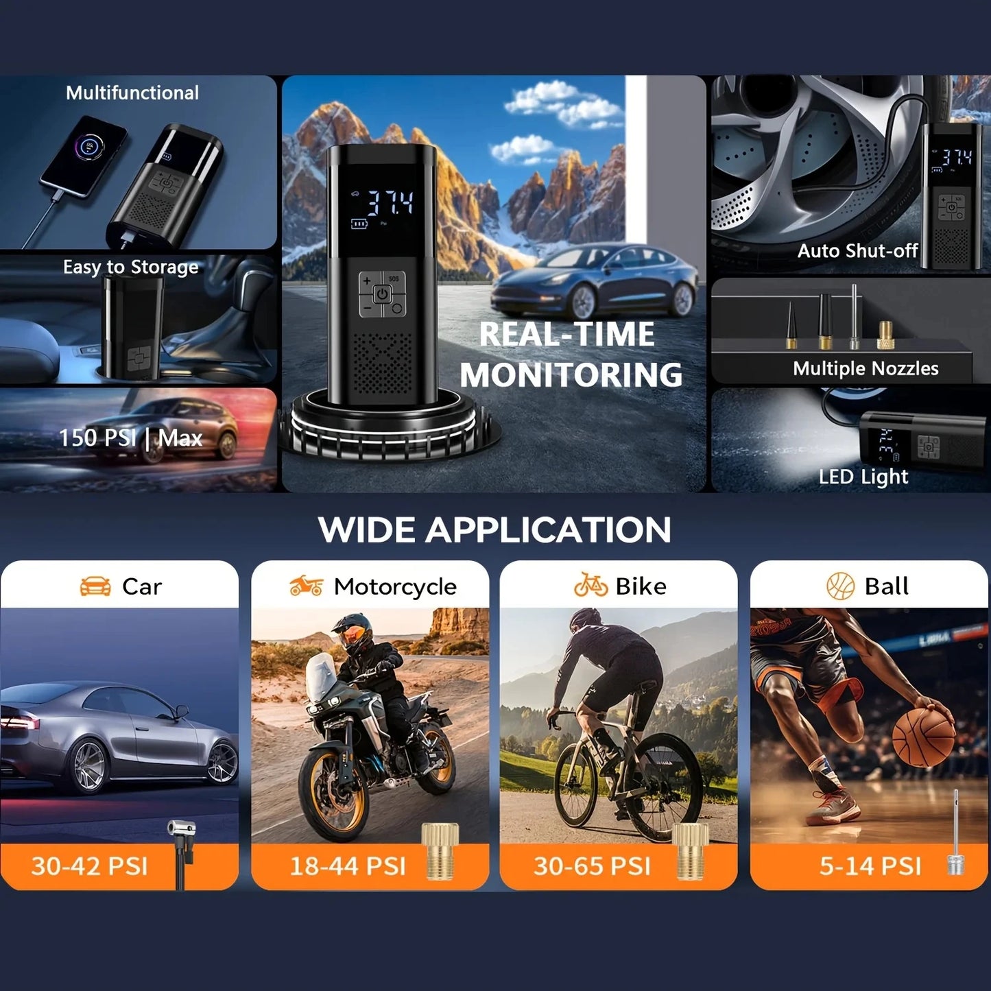 Car wireless inflator portable car auto inflator small sedan tire inflator motorcycle bicycle basketball inflator carryable