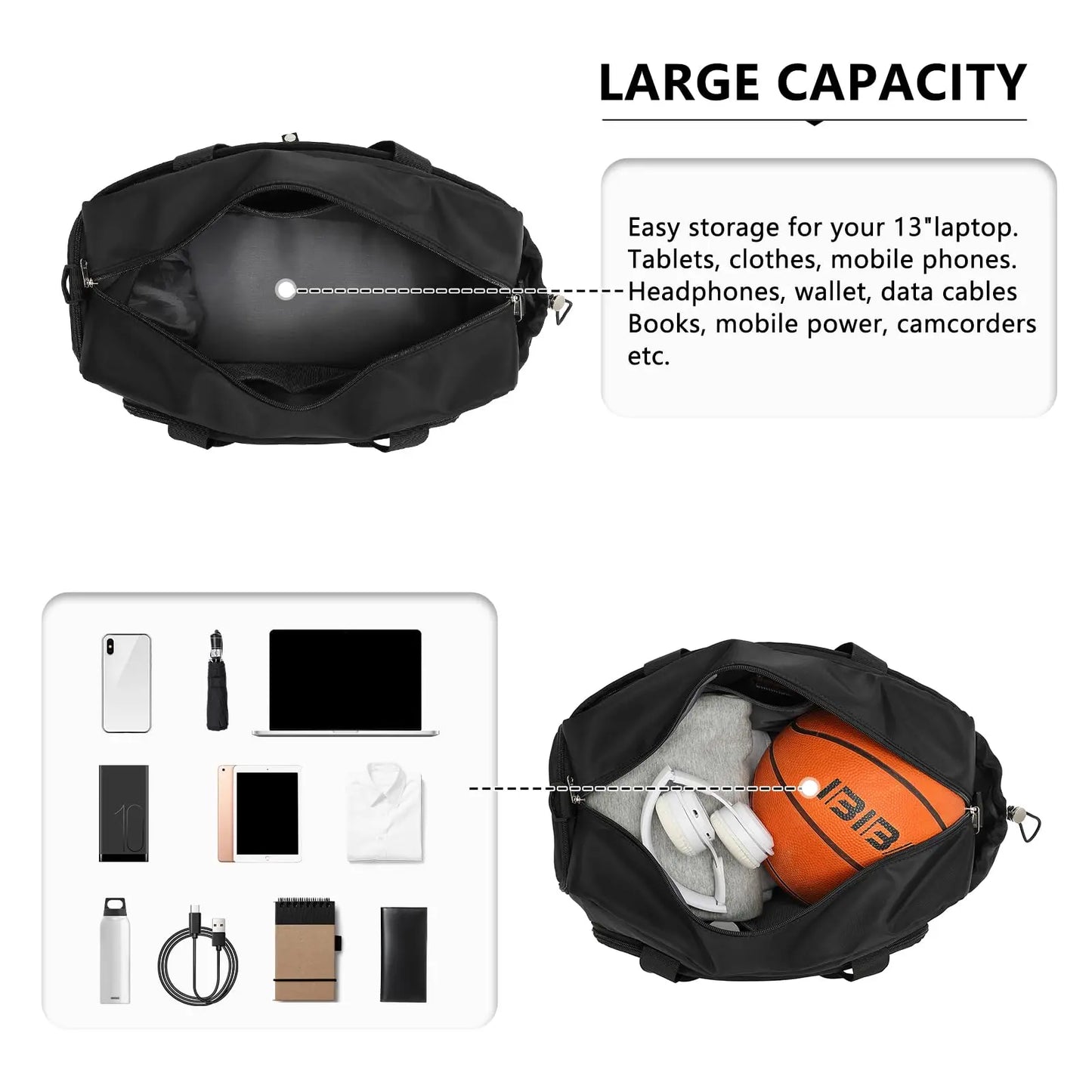 Kono Sports Duffle Bag with Shoes Compartment and Shoulder Strap Waterproof Gym Bag for Men and Women