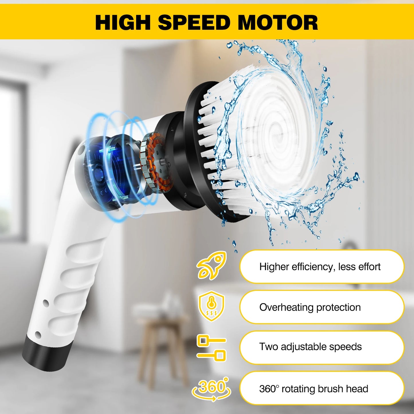 WEIRONG - Household 3 In 1 Electric Cleaning Brush Cordless Rechargeable Shower Washer White Spin Scrubber Quickly Clean Dirty