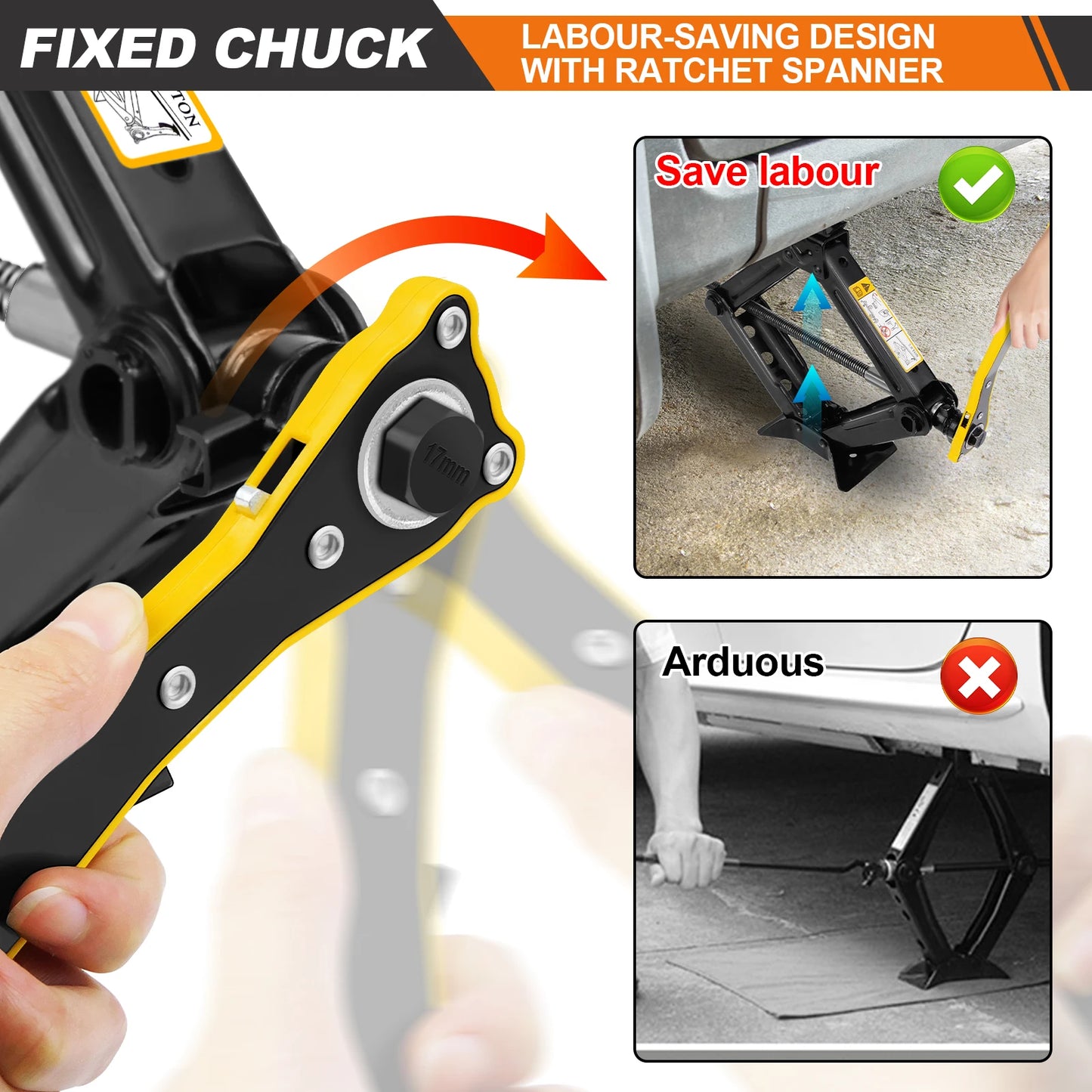 DayPlus Scissor Jack,Compact Car Jack 2 Ton/4409 LBS,105 to 385mm Lifting Range,with Hexagonal Lug Wrench for Cars/SUVS/Sedans