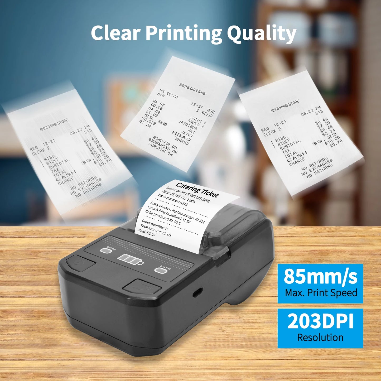 Portable 58mm Thermal Label Maker Wireless BT Mini Label Printer Barcode Printer w/Rechargeable Battery for Android iOS Windows