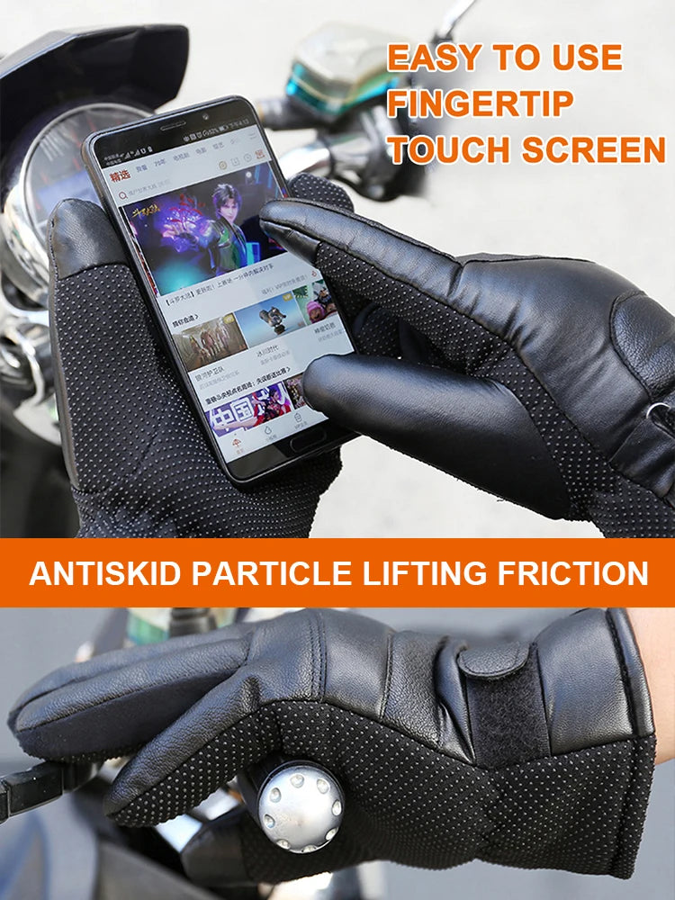 USB Heated Gloves Waterproof Thermal Heated Gloves PU Leather Heating Gloves Soft Winter Outdoor Warm Gloves for Off Road Skiing
