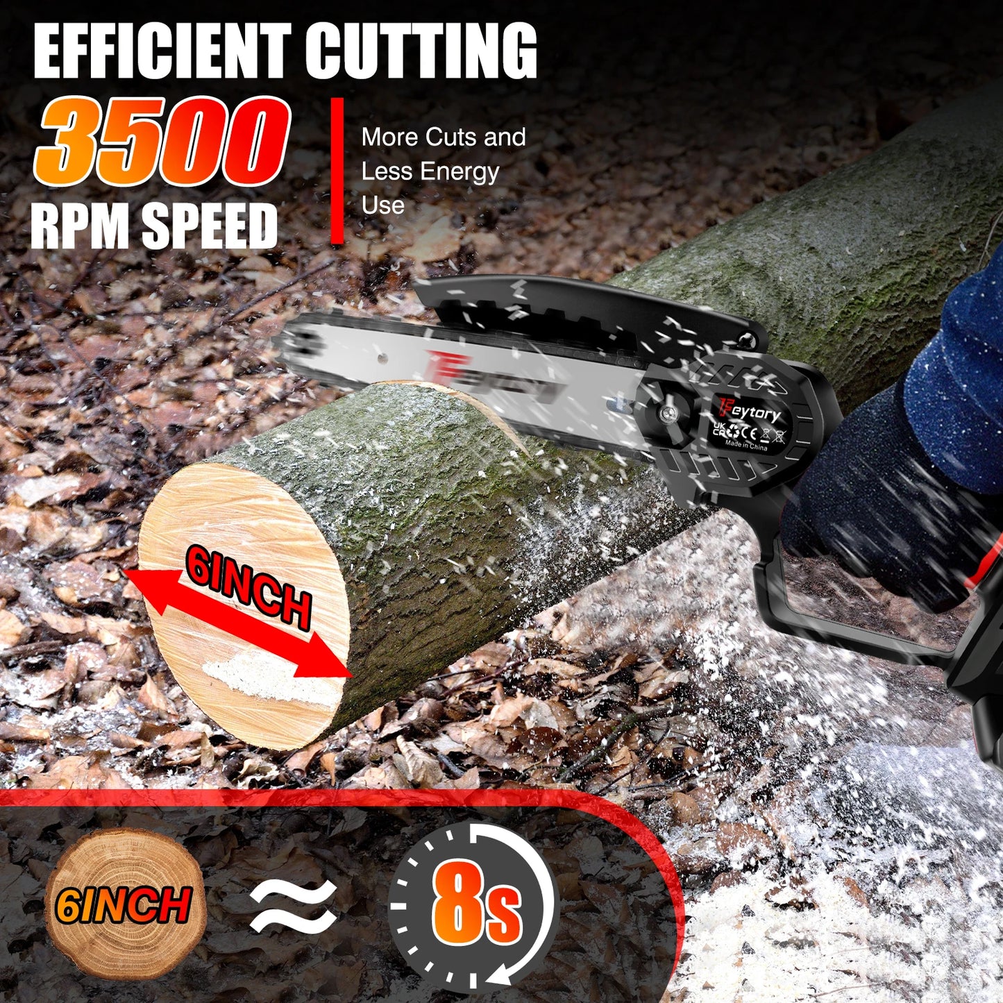 DayPlus Mini Chainsaw Cordless 6 Inch with Large LI-ion Battery, Powerful Electric Chainsaw with 2 Chains and Security Lock Saw
