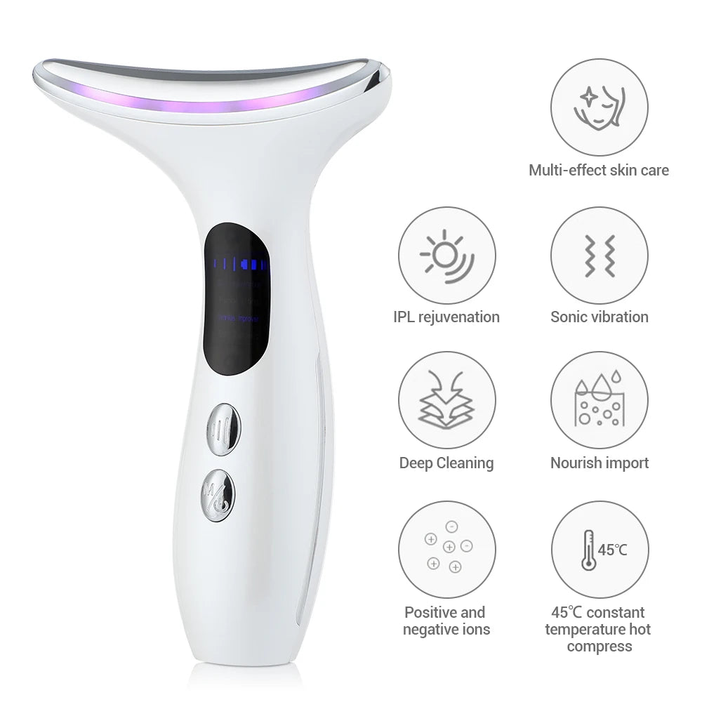 Neck Face Beauty Device 3 Colors LED Photon Therapy Skin Tighten Reduce Double Chin Anti Wrinkle Remove Skin Care Tools