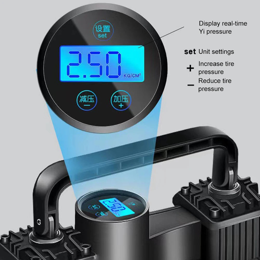 12V 150PSI Air Compressor With LED Light Dual Cylinder Heavy Duty Tire Inflator Car Electric Air Pump Car Electric Air Pumps New