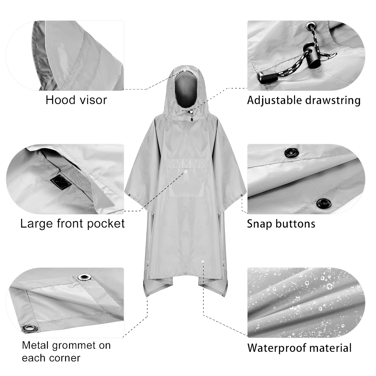 Hooded Lightweight Rain Poncho with Pocket | Waterproof Rain Gear & Sun Shelter for Camping, Hiking & Travel