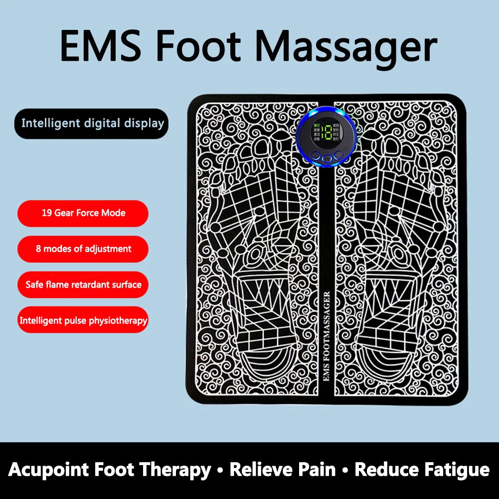 EMS Massage Pad 8 Modes Foot Circulation Massager USB Rechargeable Leg Muscle Stimulator Remote Control for Relax Feet and Legs